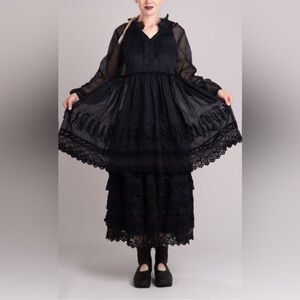 Ewa I Walla Vanessa Tunic Dress NWT Black Embroidered Crushed Cotton Organdie M